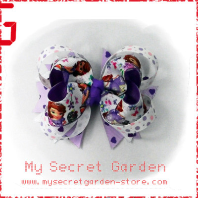 Sofia The First Grosgrain Ribbon Girls 4" Boutique Bow Hair Bows Style A or B ( Hair Clip or Hair Band)  Sofia The First Grosgrain Ribbon Girls 4" Boutique Bow Hair Bows Style A or B ( Hair Clip or Hair Band)